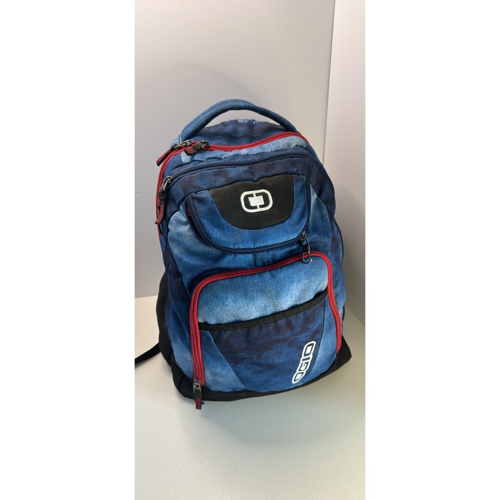 OGIO Backpack Blue Acid Wash Tie Dye Red Trim Multi Compartment Tech Bag